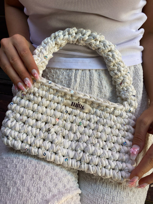 El Örgüsü Payet Detaylı Mini Çanta