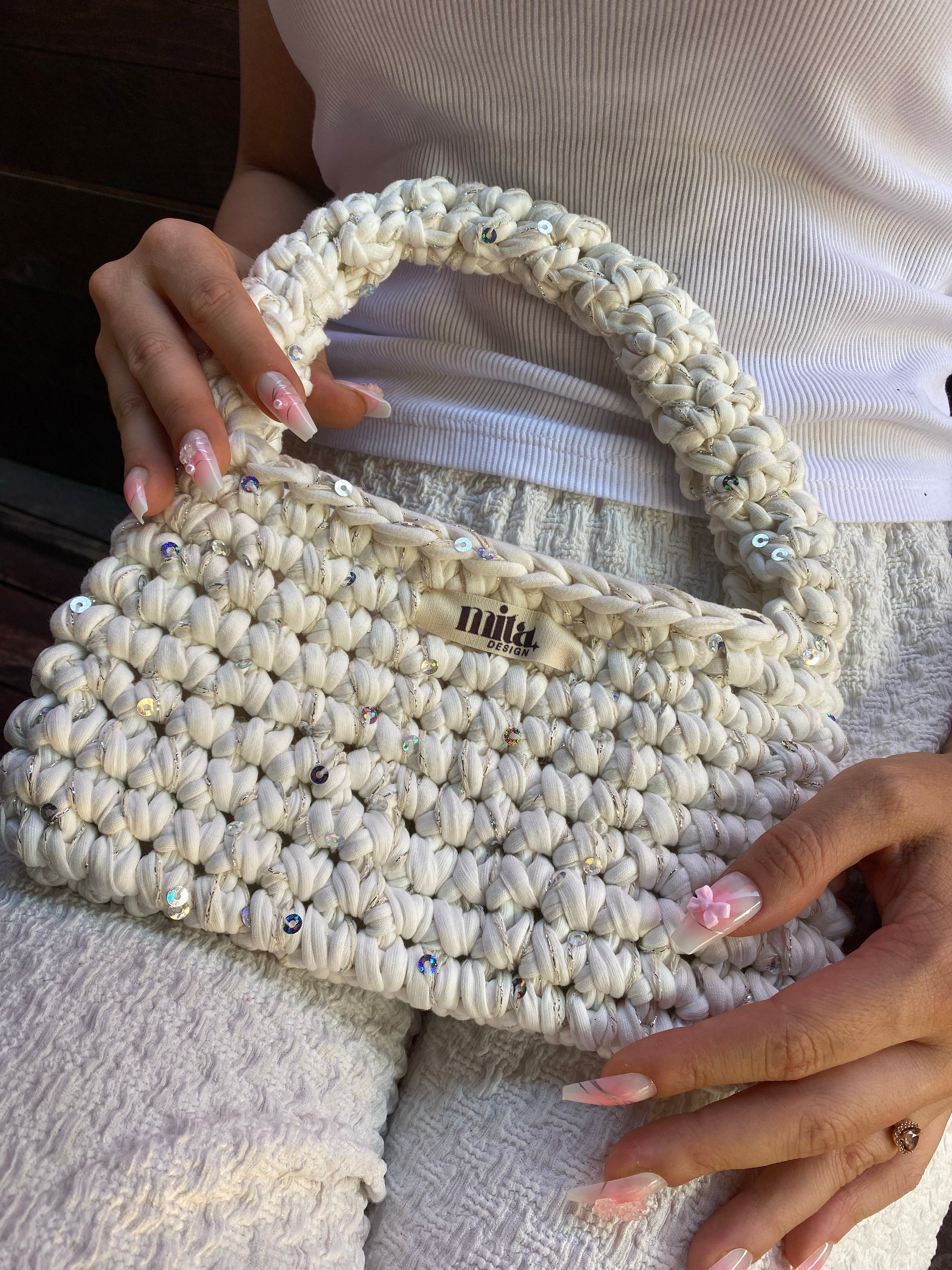 El Örgüsü Payet Detaylı Mini Çanta