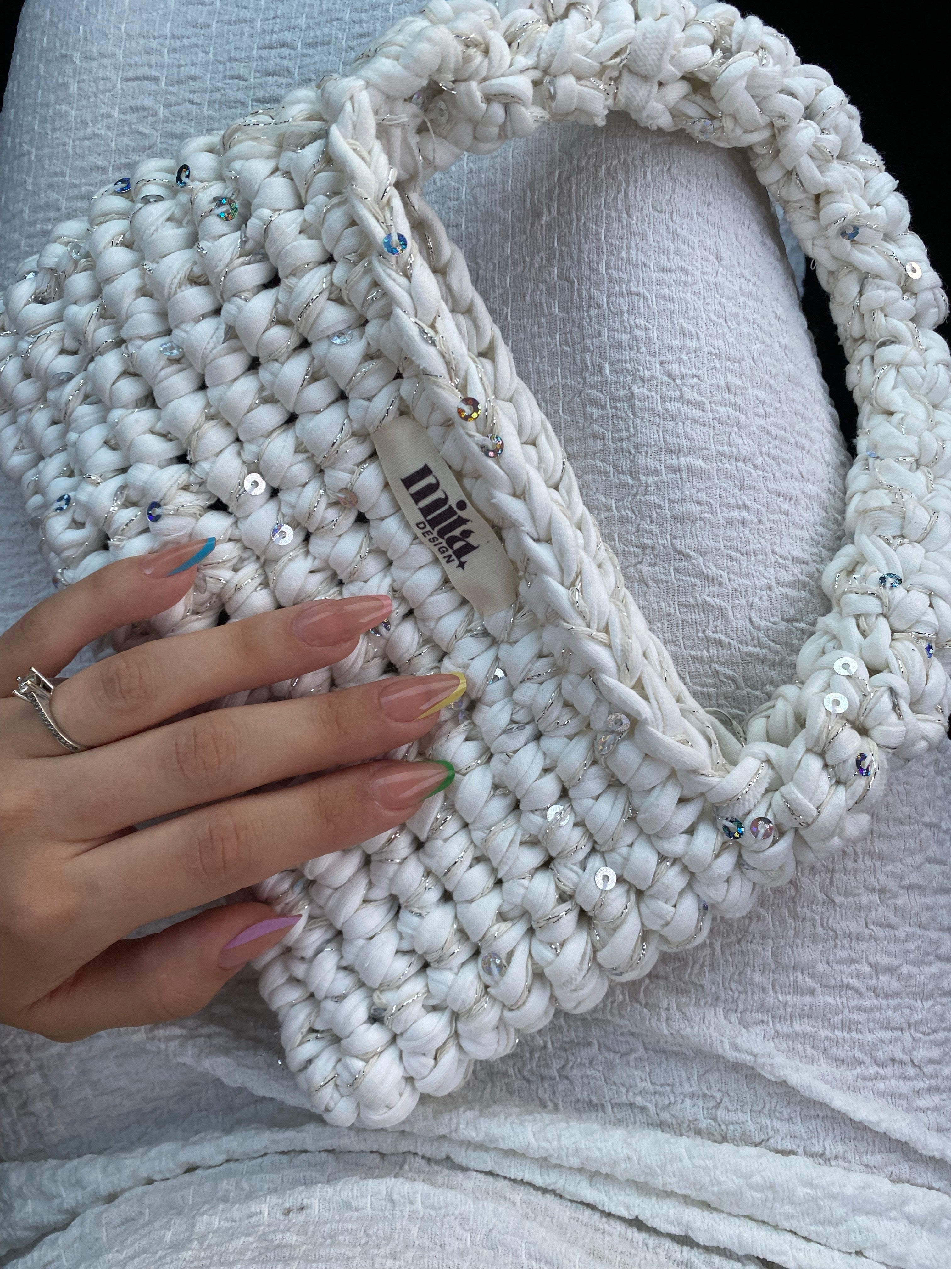 El Örgüsü Payet Detaylı Mini Çanta